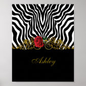 Abstrakte Zebra Blume Red Schwarz-weiß Gold Poster (Vorne)