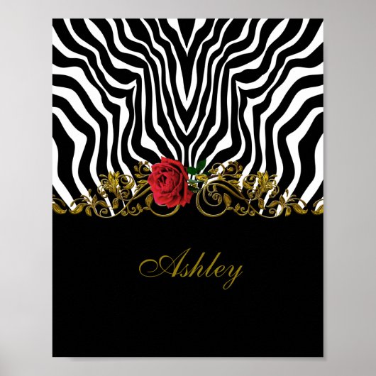 Abstrakte Zebra Blume Red Schwarz-weiß Gold Poster (Vorne)