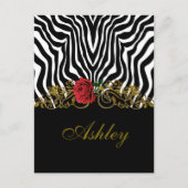 Abstrakte Zebra Blume Red Schwarz-weiß Gold Postkarte (Vorderseite)
