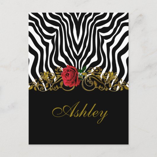 Abstrakte Zebra Blume Red Schwarz-weiß Gold Postkarte (Vorderseite)