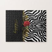 Abstrakte Zebra Blume Red Schwarz-weiß Gold Puzzle (Horizontal)