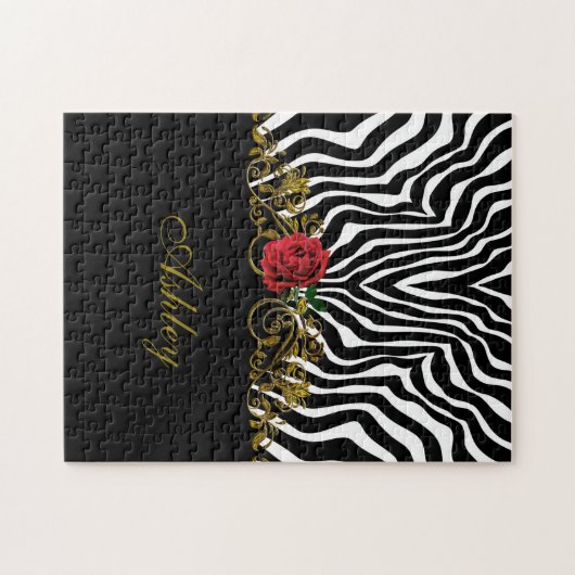 Abstrakte Zebra Blume Red Schwarz-weiß Gold Puzzle (Horizontal)