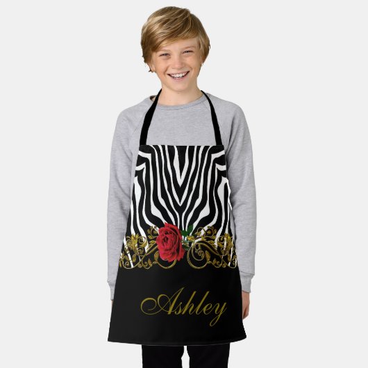 Abstrakte Zebra Blume Red Schwarz-weiß Gold Schürze (Getragen)