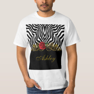 Abstrakte Zebra Blume Red Schwarz-weiß Gold        T-Shirt