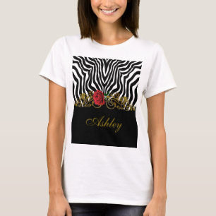 Abstrakte Zebra Blume Red Schwarz-weiß Gold        T-Shirt