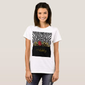 Abstrakte Zebra Blume Red Schwarz-weiß Gold T-Shirt (Vorne ganz)