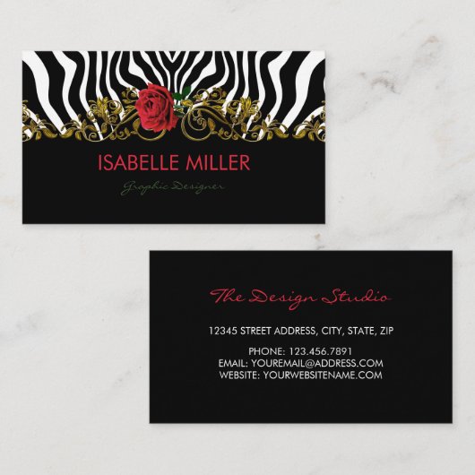 Abstrakte Zebra Blume Red Schwarz-weiß Gold        Visitenkarte (Vorne/Hinten)