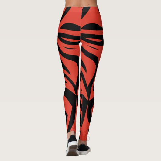 Abstrakte Zebra-Printfrauen, rot und schwarz, Legg Leggings (Rückseite)