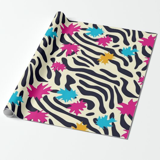 Abstrakte Zebra-Streifen mit Leaf Paint Splash Geschenkpapier (Ungerollt)