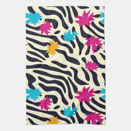 Abstrakte Zebra-Streifen mit Leaf Paint Splash Geschirrtuch (Vertikal)