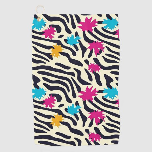 Abstrakte Zebra-Streifen mit Leaf Paint Splash Golfhandtuch (Vorderseite)