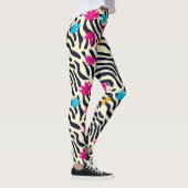 Abstrakte Zebra-Streifen mit Leaf Paint Splash Leggings (Rechts)