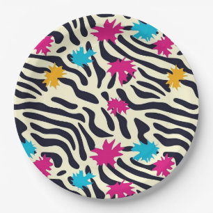 Abstrakte Zebra-Streifen mit Leaf Paint Splash Pappteller