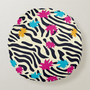 Abstrakte Zebra-Streifen mit Leaf Paint Splash Rundes Kissen