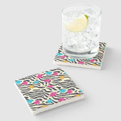 Abstrakte Zebra-Streifen mit Leaf Paint Splash Steinuntersetzer (Seitenansicht)