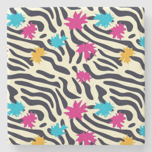 Abstrakte Zebra-Streifen mit Leaf Paint Splash Steinuntersetzer