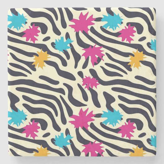 Abstrakte Zebra-Streifen mit Leaf Paint Splash Steinuntersetzer (Vorderseite)