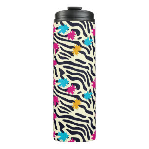 Abstrakte Zebra-Streifen mit Leaf Paint Splash Thermosbecher