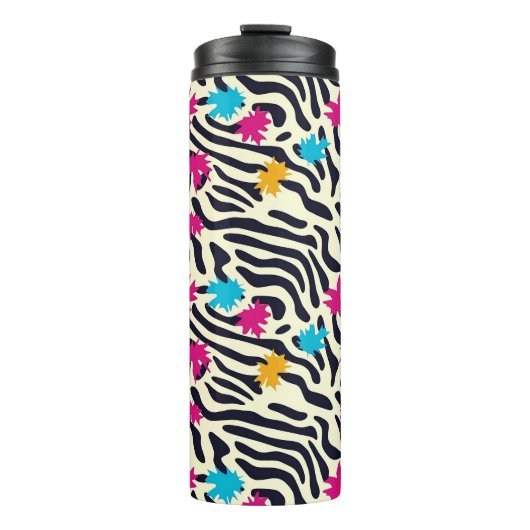 Abstrakte Zebra-Streifen mit Leaf Paint Splash Thermosbecher (Vorderseite)