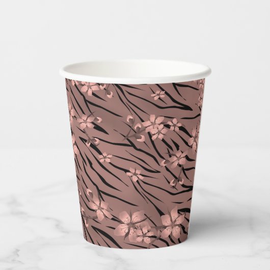 Abstrakte Zebra-Tigerleder blühende Blume Pappbecher (Rückseite)