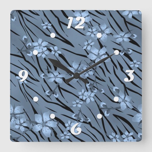 Abstrakte Zebra-Tigerleder blühende Blume Quadratische Wanduhr (Vorderseite)