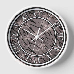 Abstrakte Zebra-Tigerleder blühende Blume Uhr