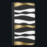 Abstrakte Zebrastreifen, goldschwarz und weiß Samsung Galaxy S5 Geldbeutel Hülle<br><div class="desc">Elegante Schwarz-weiße und goldene Akzente abstrakte Zebrastreifen</div>
