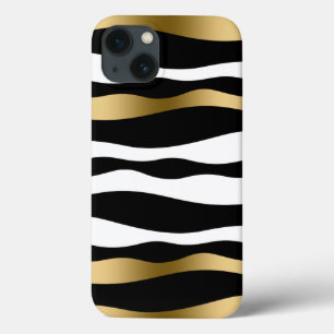 Abstrakte Zebrastreifen, Schwarz-weiß und Gold iPhone 13 Hülle