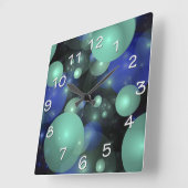 Abstrakte, zeitgenössische blaugrüne Blasen Quadratische Wanduhr (Winkel)