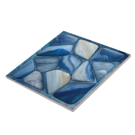 Abstrakte Zelluläre Kunst aus blauem Marmor Fliese (Seite)