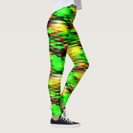 Abstrakte Zickzack-Zag-Kombination aus Grün und Ro Leggings
