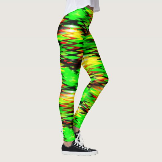 Abstrakte Zickzack-Zag-Kombination aus Grün und Ro Leggings (Rechts)