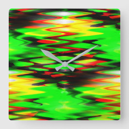 Abstrakte Zickzack-Zag-Kombination aus Grün und Ro Quadratische Wanduhr