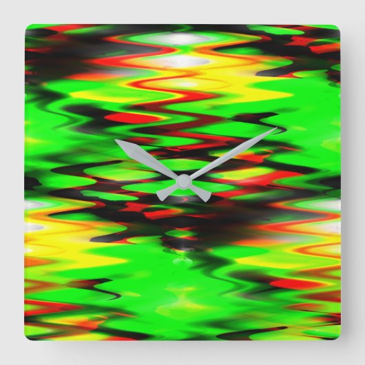 Abstrakte Zickzack-Zag-Kombination aus Grün und Ro Quadratische Wanduhr (Vorderseite)