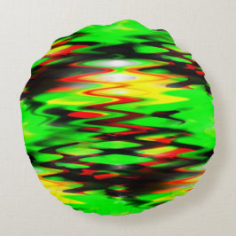 Abstrakte Zickzack-Zag-Kombination aus Grün und Ro Rundes Kissen