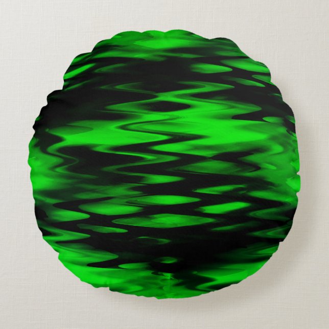 Abstrakte Zickzackbildung von schwarz bis grün Rundes Kissen (Vorderseite)