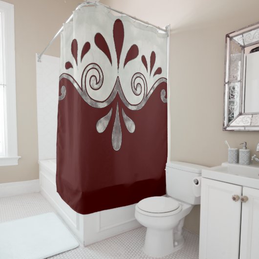 Abstrakte Zierform in Bordeaux und Silber Duschvorhang (Beispiel)