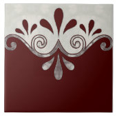 Abstrakte Zierform in Bordeaux und Silber Fliese (Vorderseite)