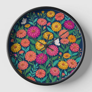 Abstrakte Zinnias & Schmetterlinge Mexicanische Ku Uhr