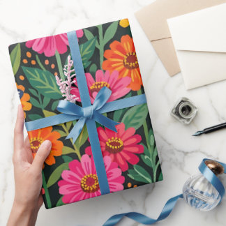 Abstrakte Zinnien Schmetterlinge Geschenkpapier