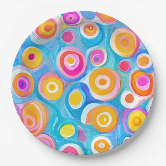 Abstrakte Zirkel Artisan Modern Happy Birthday Fun Pappteller (Vorderseite)