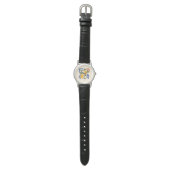 Abstrakte Zitronenblätter Boho Blau Creme Uhr (Flach)