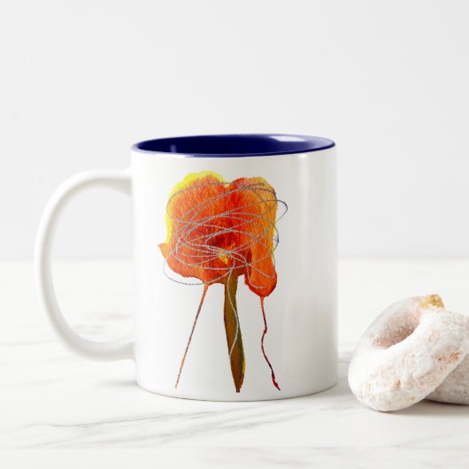 Abstrakte zitterne Blume Moderne Kunst Zweifarbige Tasse (Mit Donut)
