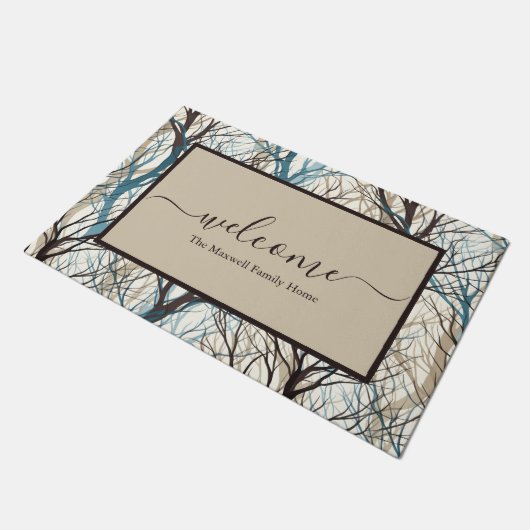 Abstrakte Zweige Skript Familienname Begrüßung Fußmatte (Schrägansicht)