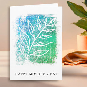 Abstrakte Zweigkunstzeichnung Grün Happy Mother's Karte