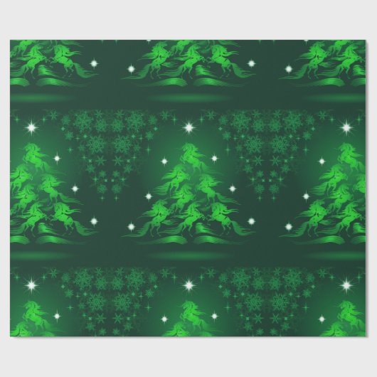 Abstrakten Sieben tanzende Pferde Baum Große Grüne Geschenkpapier (Flach)