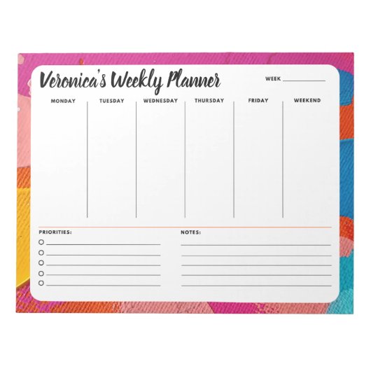 Abstrakten Wochen zum Auflisten von Notepad-Planer Notizblock (Vorderseite)