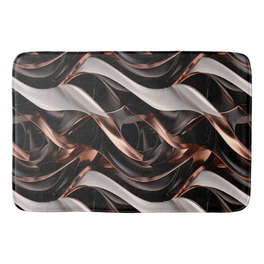 Abstrakter 3D-Effekt von Schwarz, Silber und Kupfe Badematte (Vorderseite)