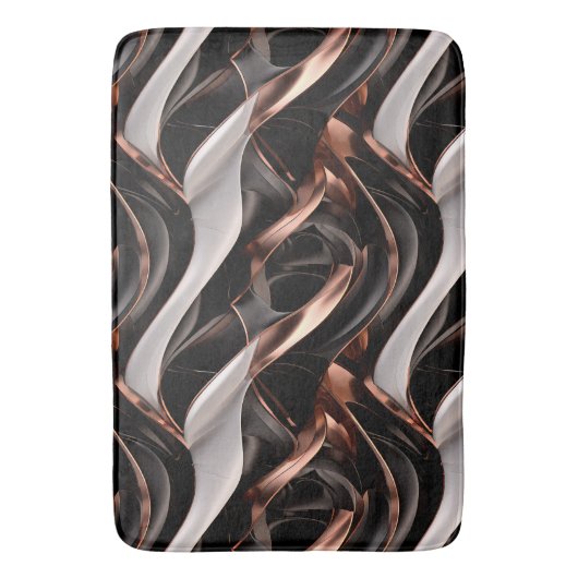 Abstrakter 3D-Effekt von Schwarz, Silber und Kupfe Badematte (Vorderseite Vertikal)
