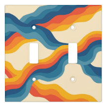 Abstrakter 70er Retro Orange Blue Wavy Strip Muste